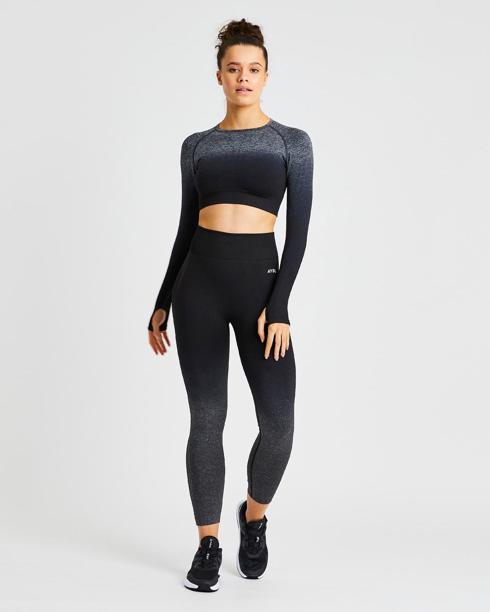 AYBL Pulse Ombré Seamless Long Sleeve Crop Top Black/Grey | 270-TZVCBR