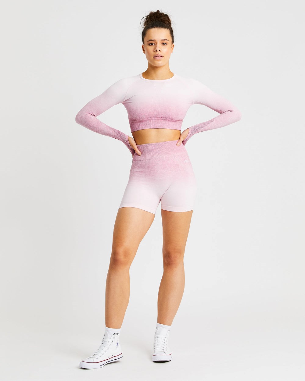 AYBL Pulse Ombré Seamless Long Sleeve Crop Top Rosa | 367-AEKFSJ