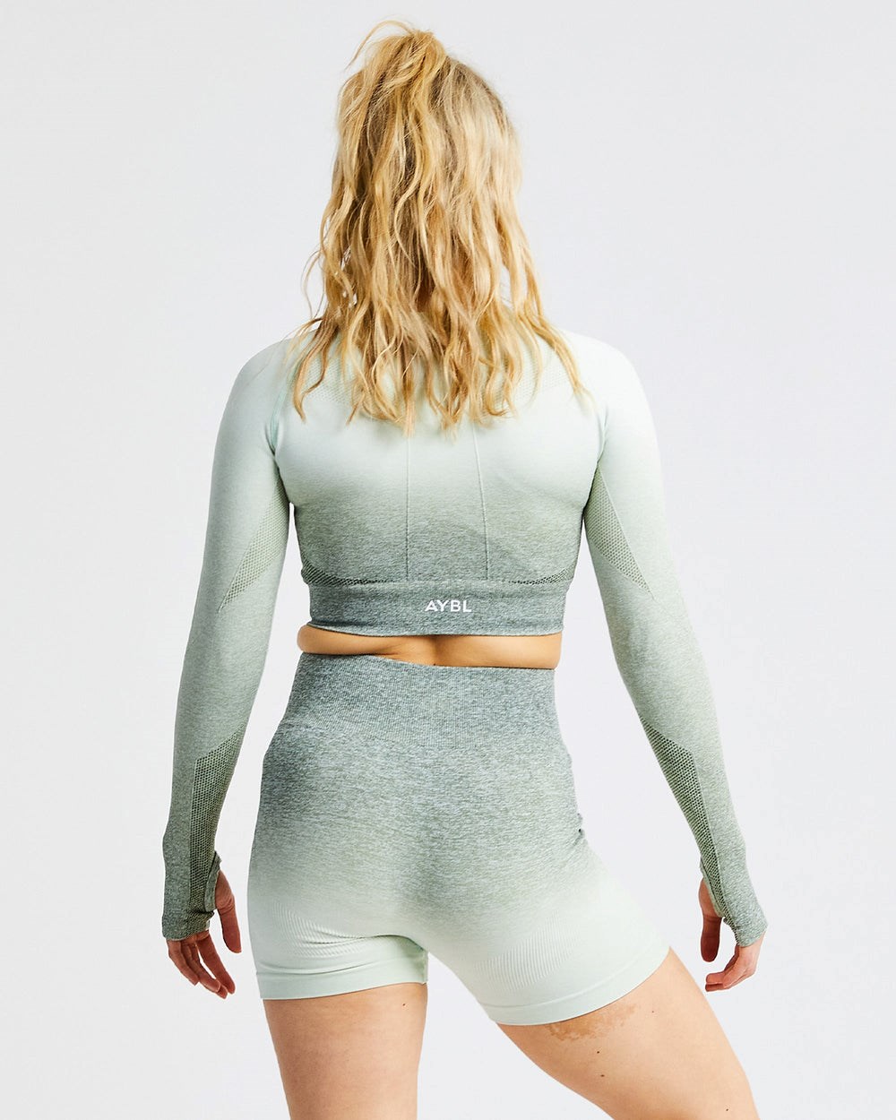 AYBL Pulse Ombré Seamless Long Sleeve Crop Top Khaki | 493-YCZUAF