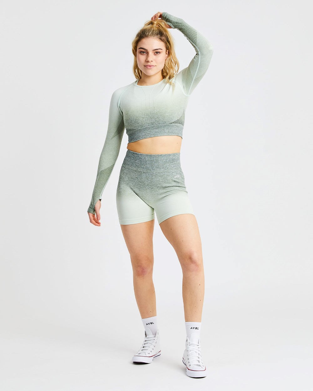 AYBL Pulse Ombré Seamless Long Sleeve Crop Top Khaki | 493-YCZUAF