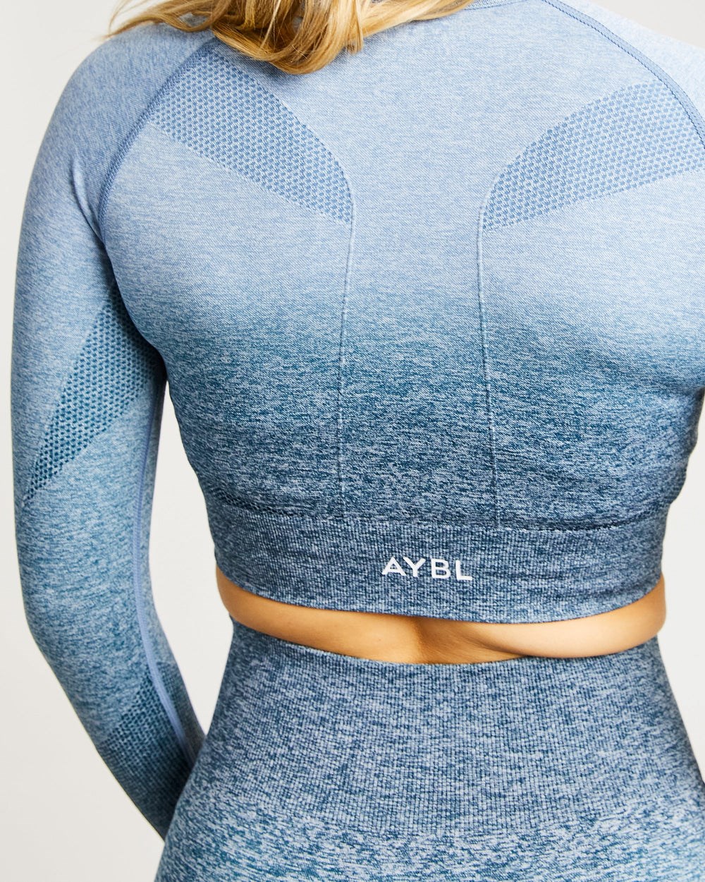 AYBL Pulse Ombré Seamless Long Sleeve Crop Top Teal | 590-KBQTGU