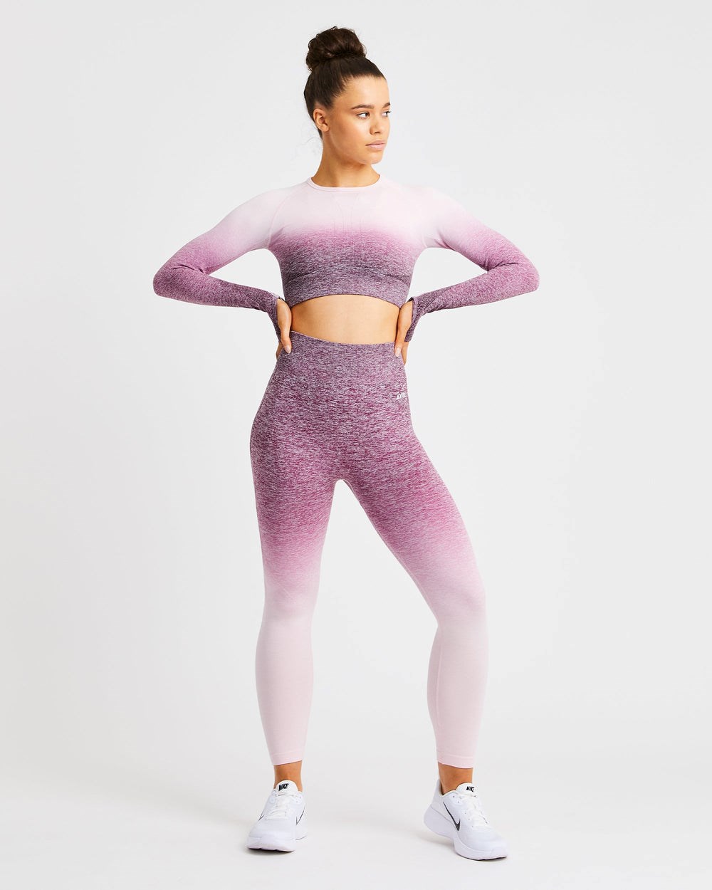 AYBL Pulse Ombré Seamless Long Sleeve Crop Top Plum | 741-YPLJHA