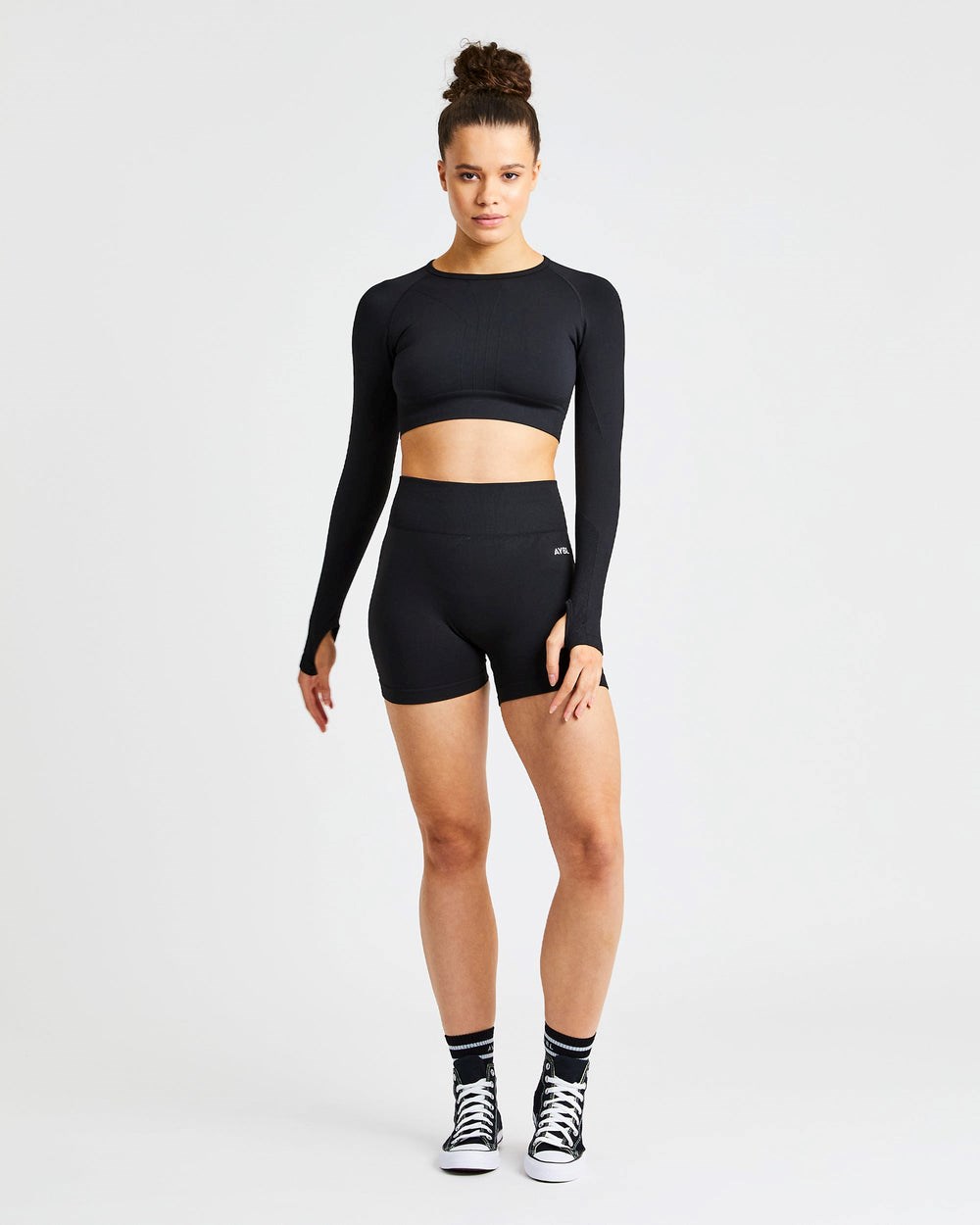 AYBL Pulse Seamless Long Sleeve Crop Top Schwarz | 312-ILGDPX