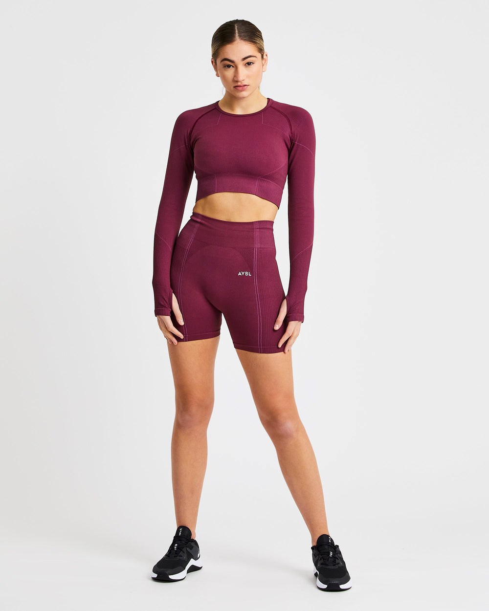 AYBL Reflex Seamless Long Sleeve Crop Top Plum | 164-JPOTRF