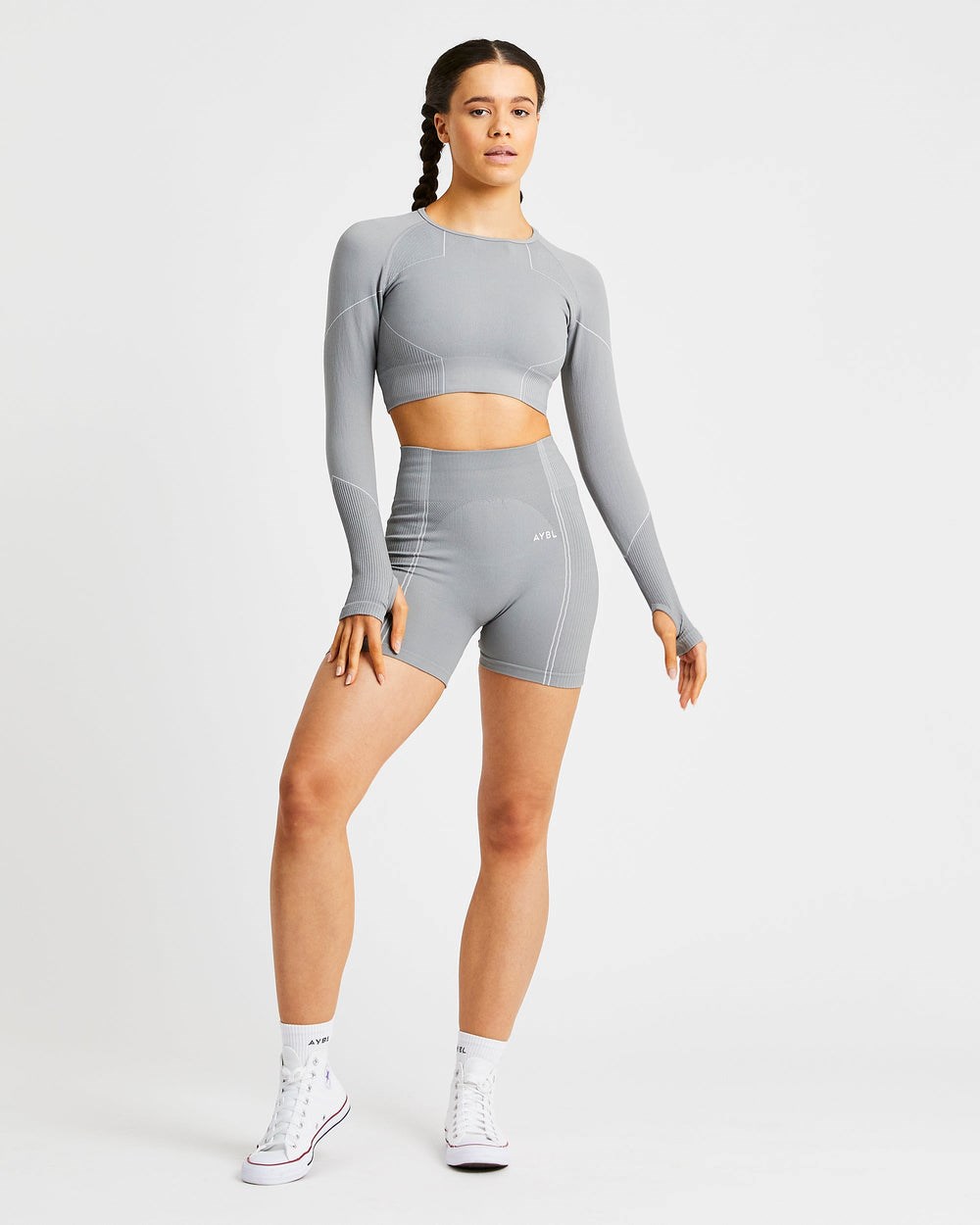 AYBL Reflex Seamless Long Sleeve Crop Top Grau | 195-QZIFMV