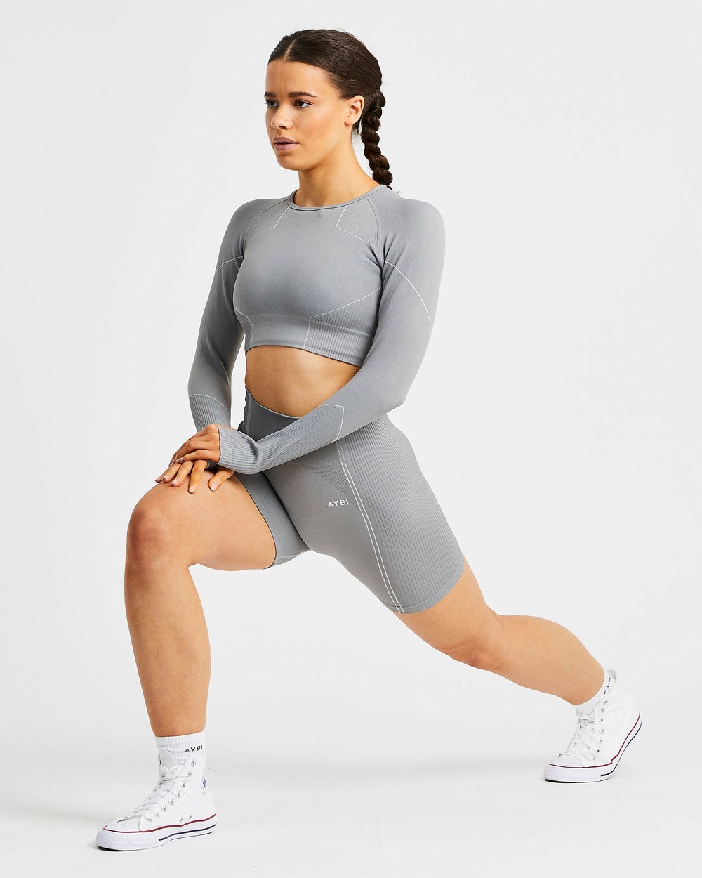 AYBL Reflex Seamless Long Sleeve Crop Top Grau | 195-QZIFMV