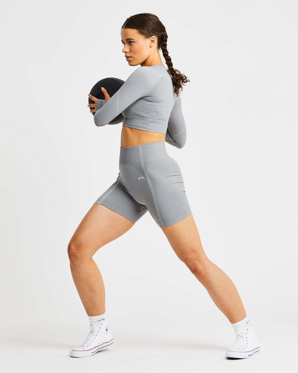 AYBL Reflex Seamless Long Sleeve Crop Top Grau | 237-JXSHDL