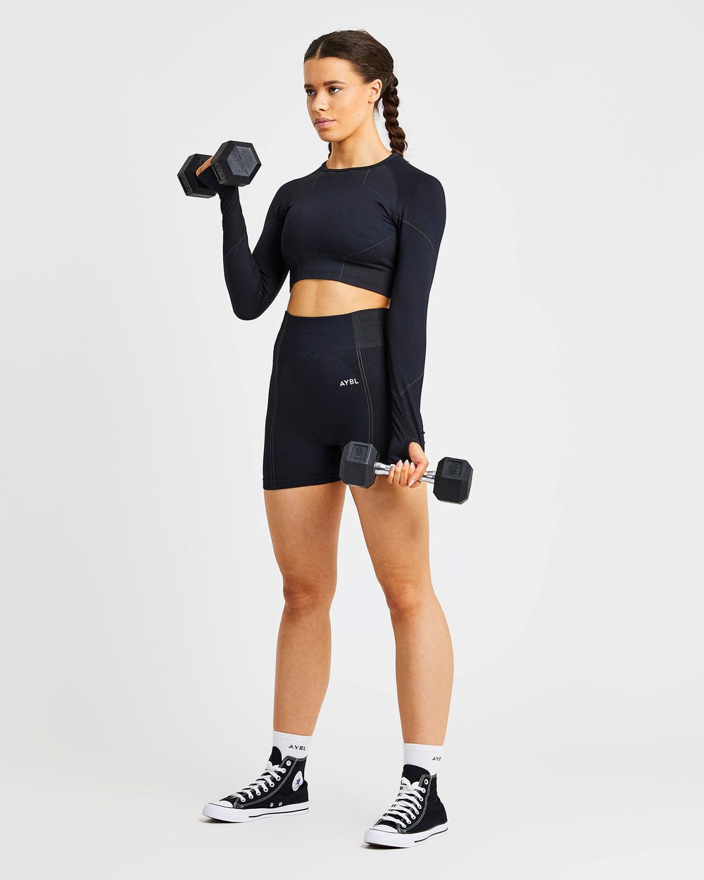 AYBL Reflex Seamless Long Sleeve Crop Top Schwarz | 283-VWXIDK