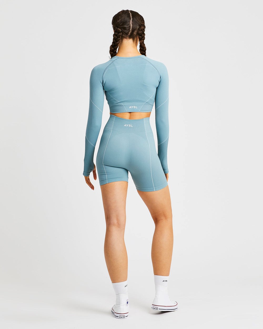 AYBL Reflex Seamless Long Sleeve Crop Top Teal | 670-CVUXOS