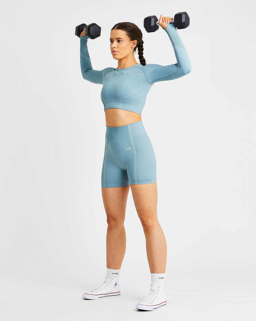 AYBL Reflex Seamless Long Sleeve Crop Top Teal | 670-CVUXOS