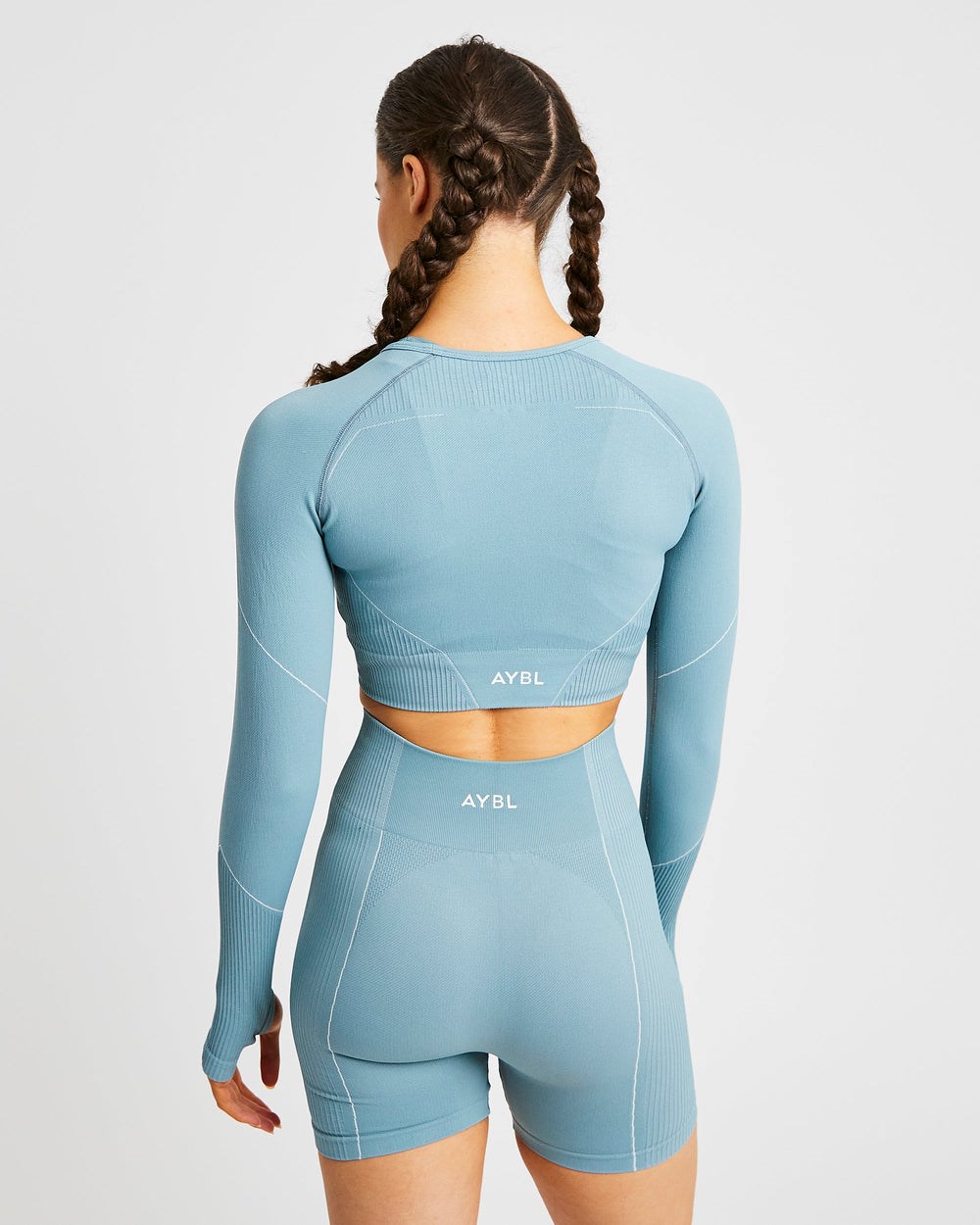 AYBL Reflex Seamless Long Sleeve Crop Top Teal | 824-BAPONC