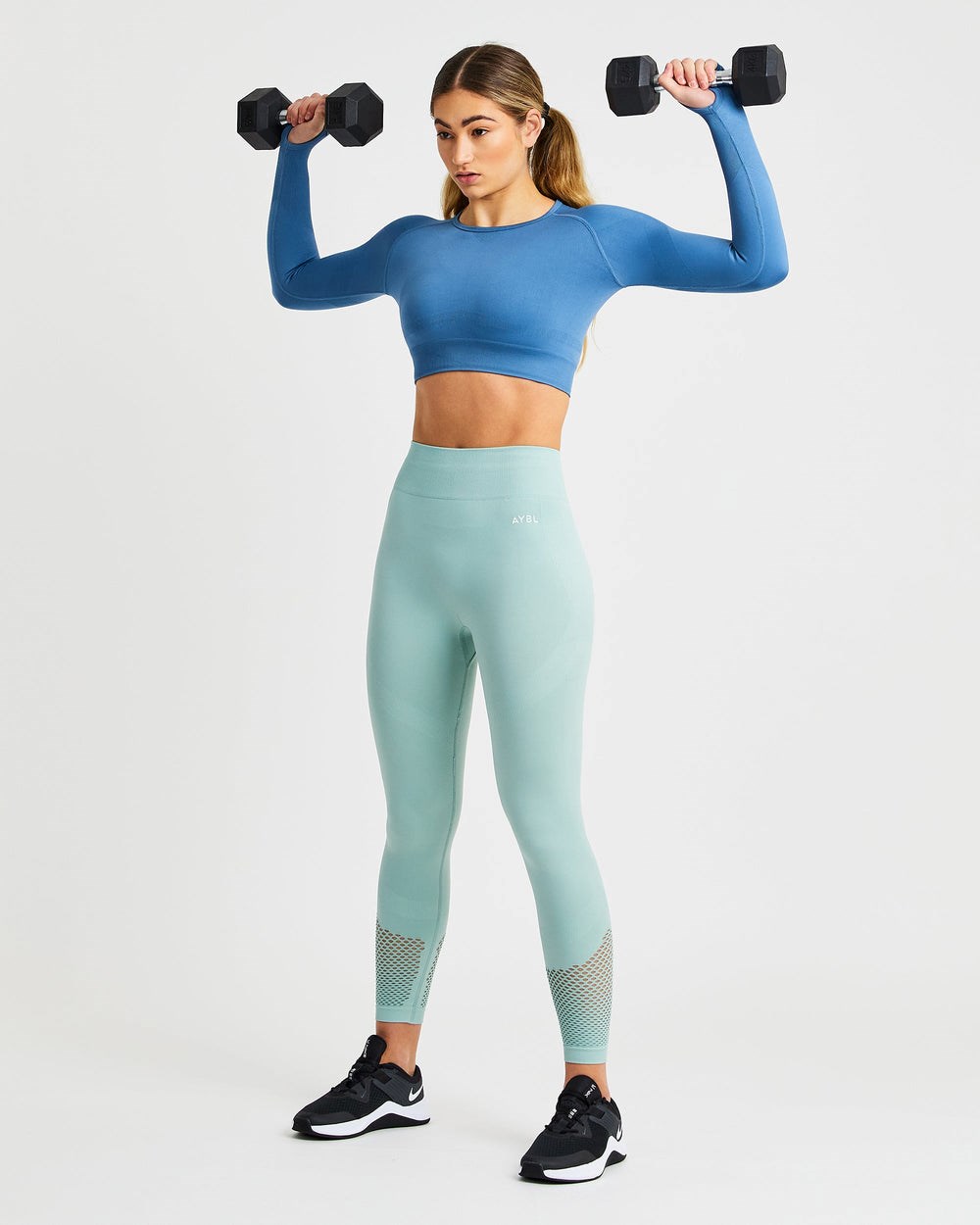 AYBL Reform Seamless Long Sleeve Crop Top Blau | 956-CZXSTG