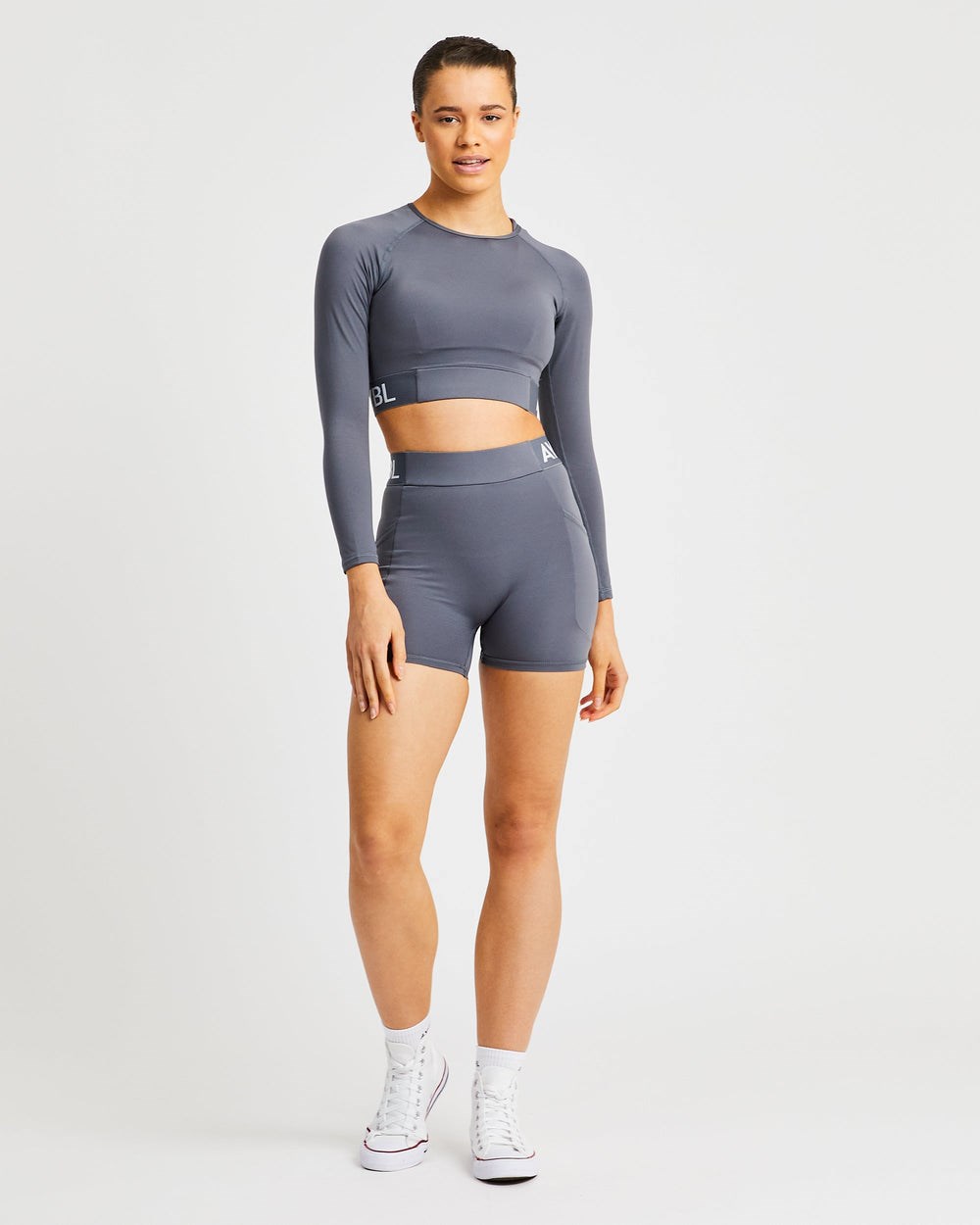 AYBL Sport Long Sleeve Crop Top Grau | 126-LUIFNZ