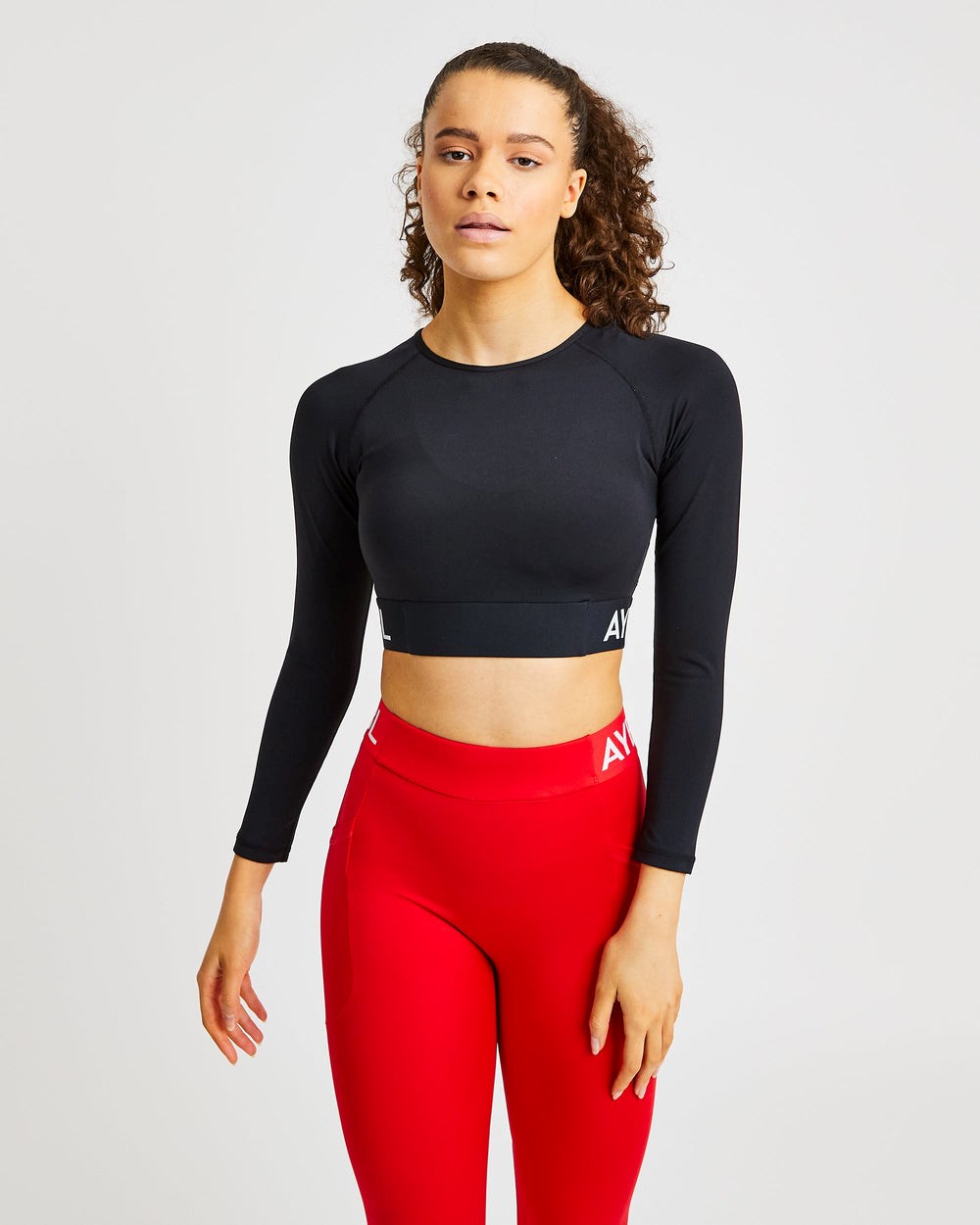 AYBL Sport Long Sleeve Crop Top Schwarz | 547-BUGMYW