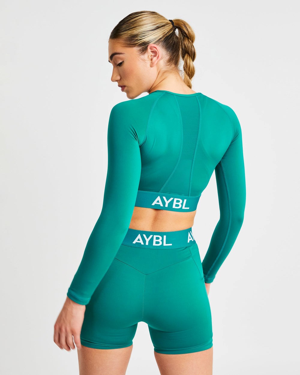 AYBL Sport Long Sleeve Crop Top Teal | 324-JOHZQA