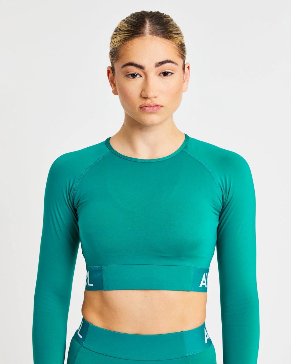 AYBL Sport Long Sleeve Crop Top Teal | 324-JOHZQA