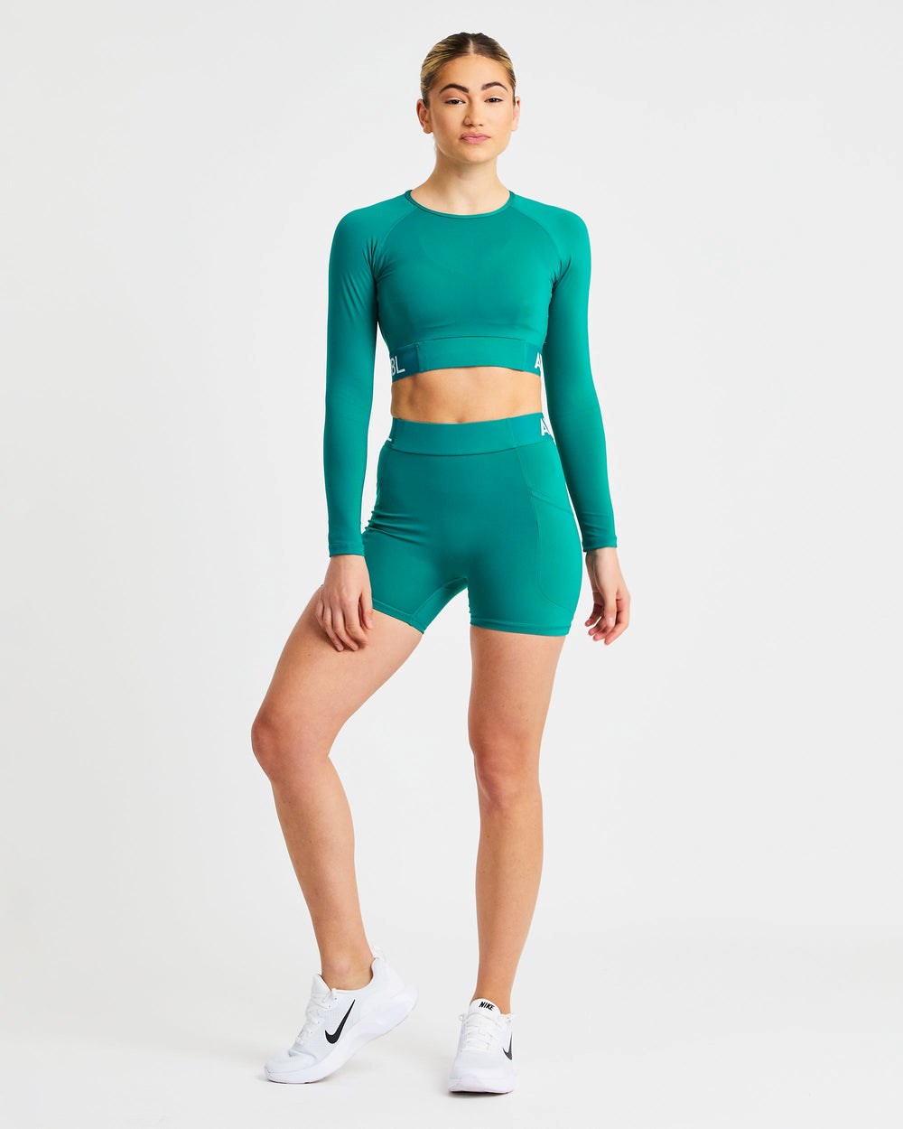 AYBL Sport Long Sleeve Crop Top Teal | 721-XVYOAN