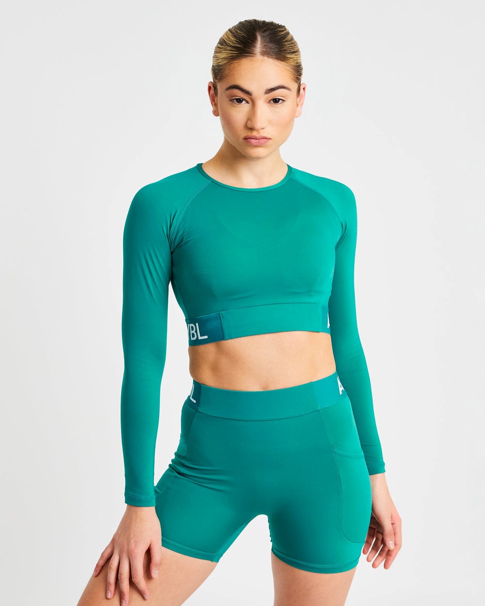 AYBL Sport Long Sleeve Crop Top Teal | 721-XVYOAN