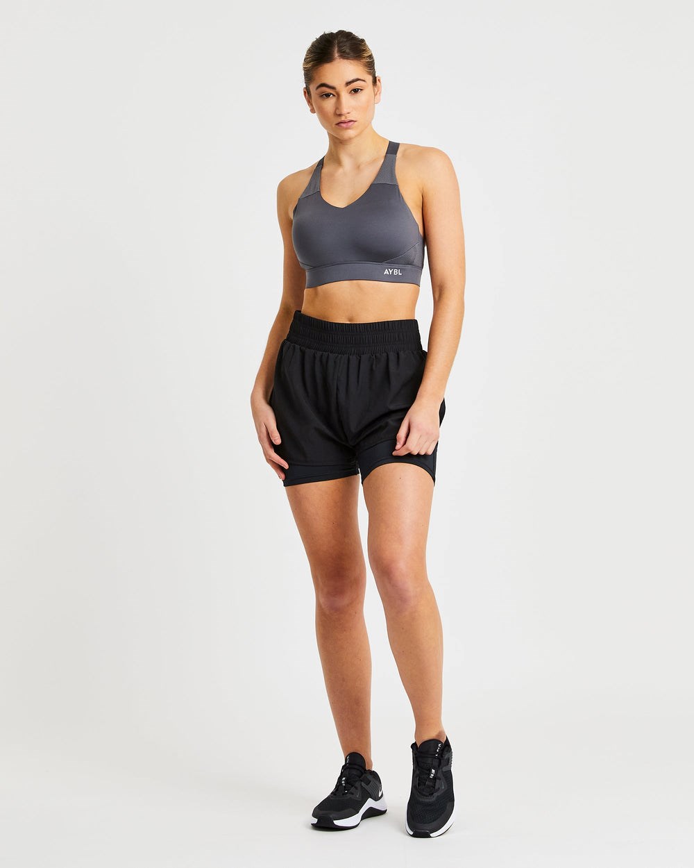 AYBL Sportive Open Back Sports Bra Charcoal | 907-EZKMYD