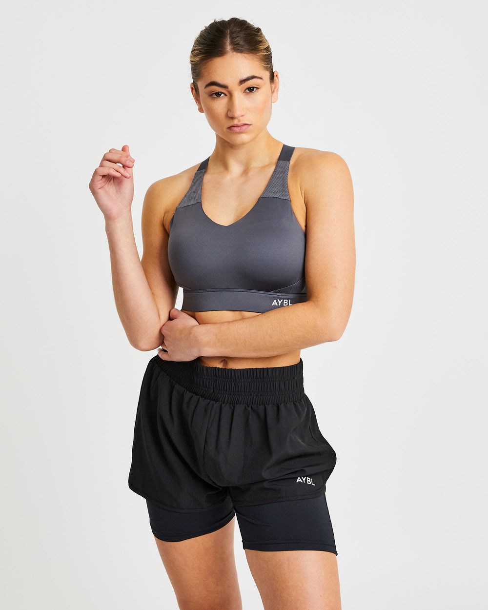 AYBL Sportive Open Back Sports Bra Charcoal | 907-EZKMYD