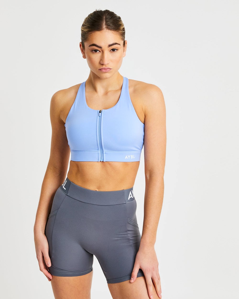 AYBL Sportive Zip Up Sports Bra Blau | 397-RVGMBY