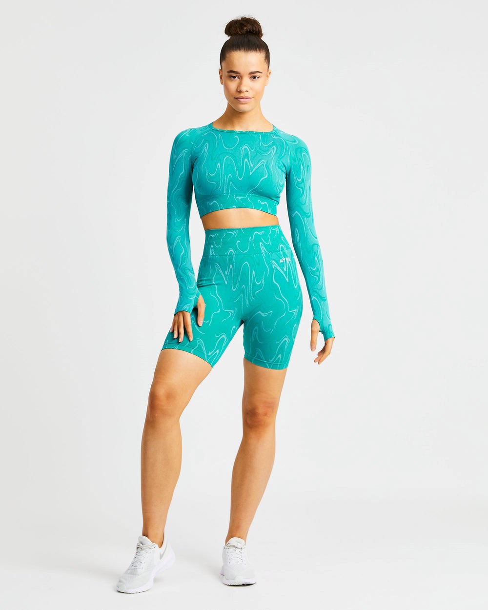 AYBL Velocity Seamless Long Sleeve Crop Top Türkis | 163-ODKVCF