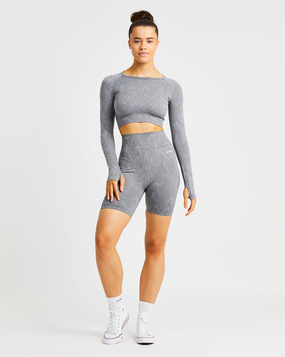 AYBL Velocity Seamless Long Sleeve Crop Top Grau | 182-FAURPY