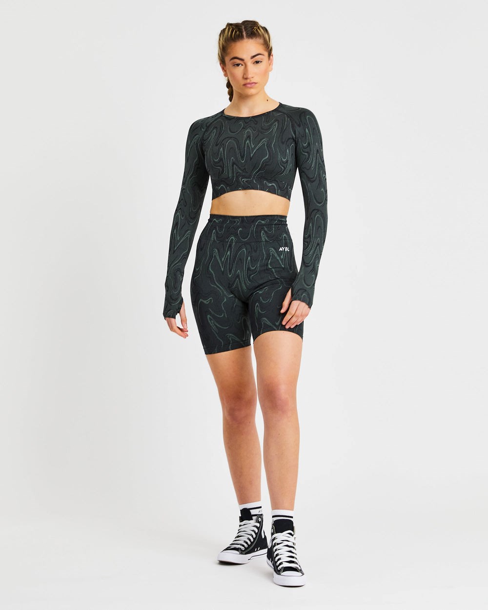 AYBL Velocity Seamless Long Sleeve Crop Top Schwarz | 380-DIQXGY