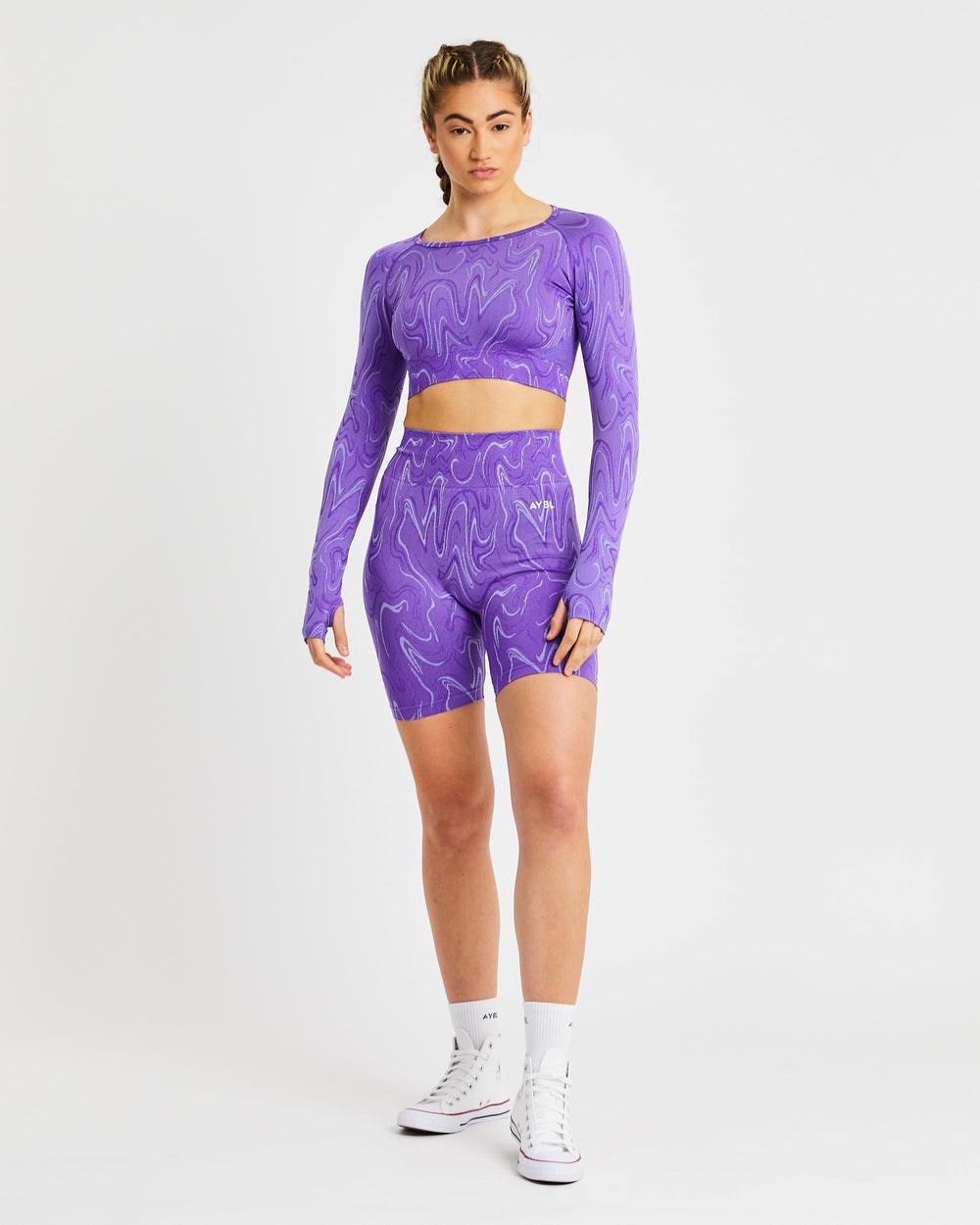 AYBL Velocity Seamless Long Sleeve Crop Top Lila | 427-MNSTUG