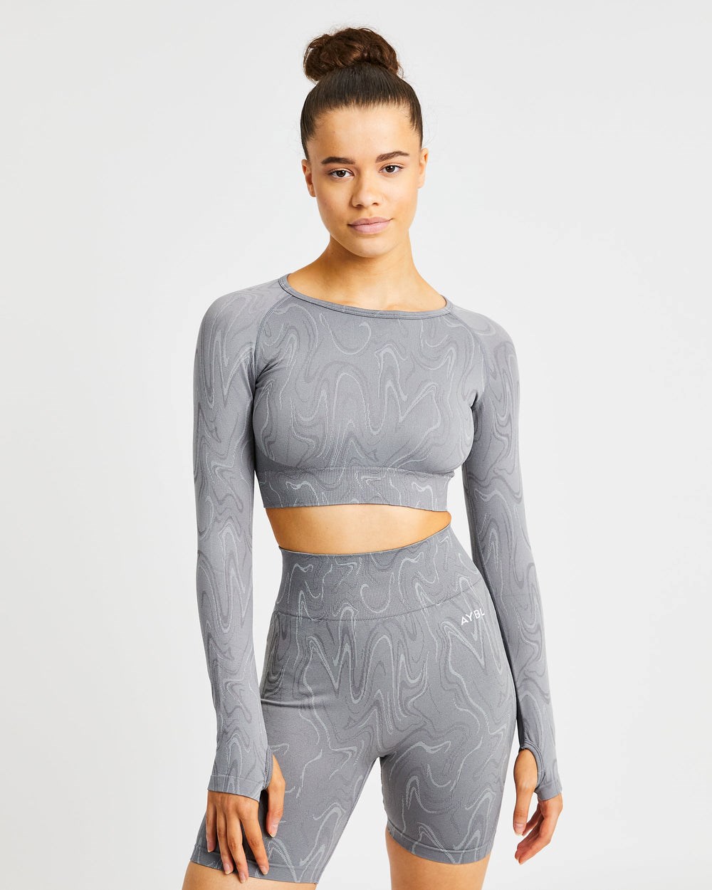 AYBL Velocity Seamless Long Sleeve Crop Top Grau | 859-CEPWMA