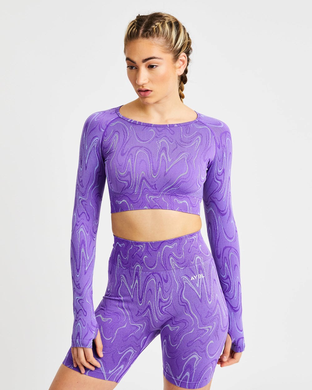 AYBL Velocity Seamless Long Sleeve Crop Top Lila | 987-GRDFAN